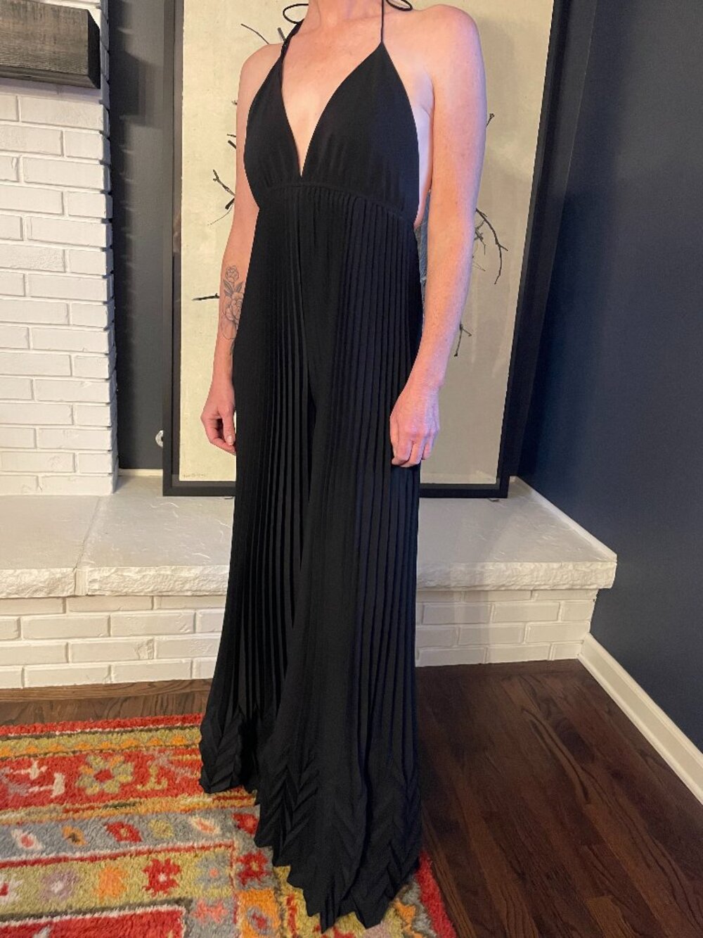 alice + olivia black Adalyn pleated halter jumpsuit, size 6